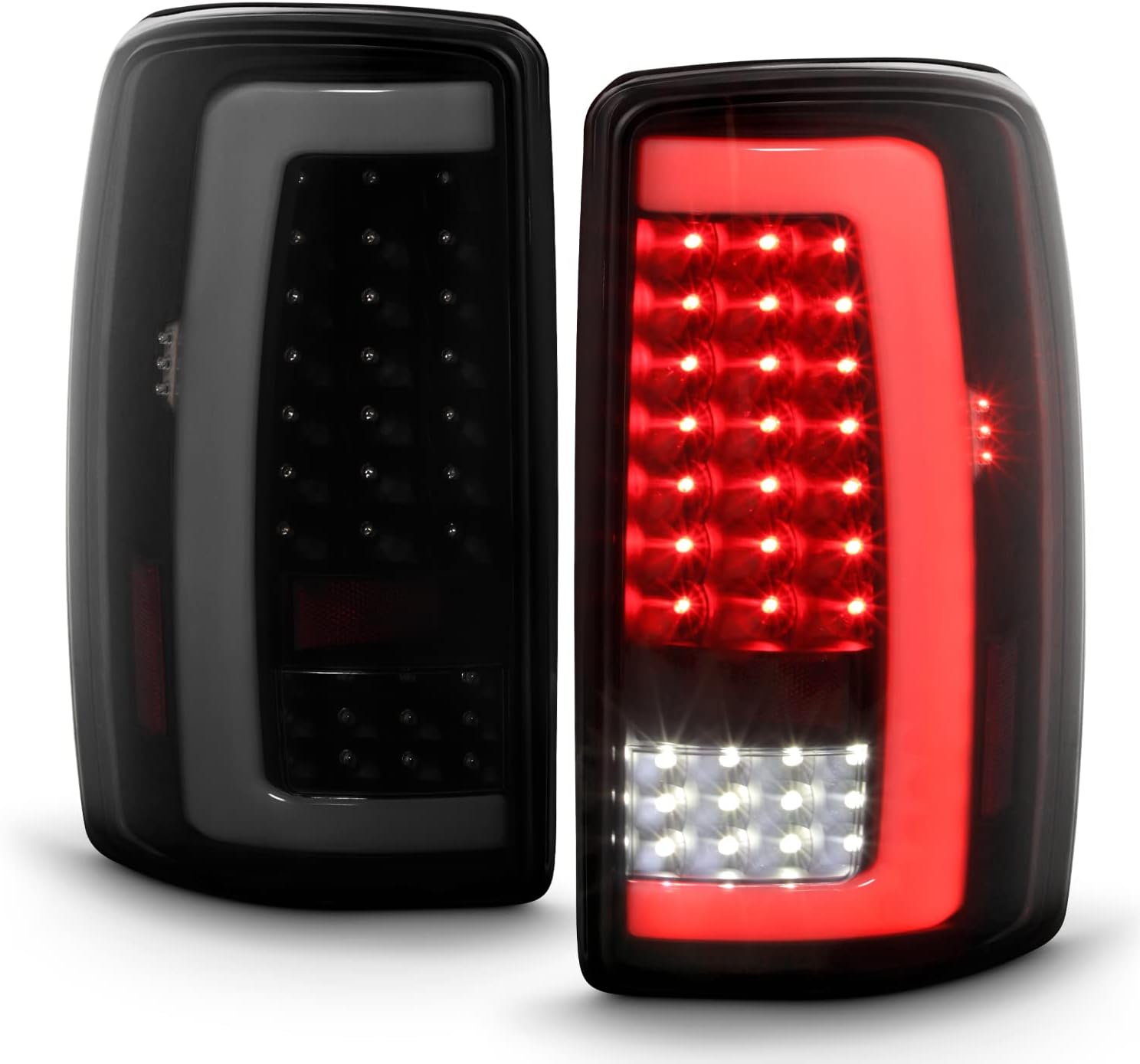 AKKON - Fits 2000-2006 Chevy Suburban 1500 Tahoe GMC Yukon XL 2500 LED Running Reverse [C-Tube] Black Smoked Tail Lights