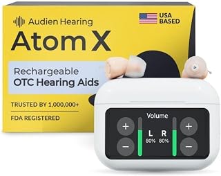 Audien Atom X Rechargeable Hearing Aids for Seniors: Touchscreen, Bluetooth, Noise Cancelling, 48+ Hr Battery, Invisible Fit