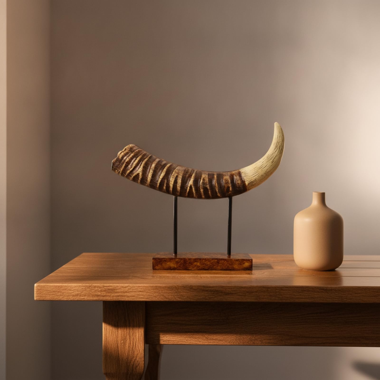 hornförmige Dekoskulptur freistehend Harzskulptur in Hornform kompakt Dekoornament in Hornform für Büro, Ausstellungsraum, 28x8,5x24cm
