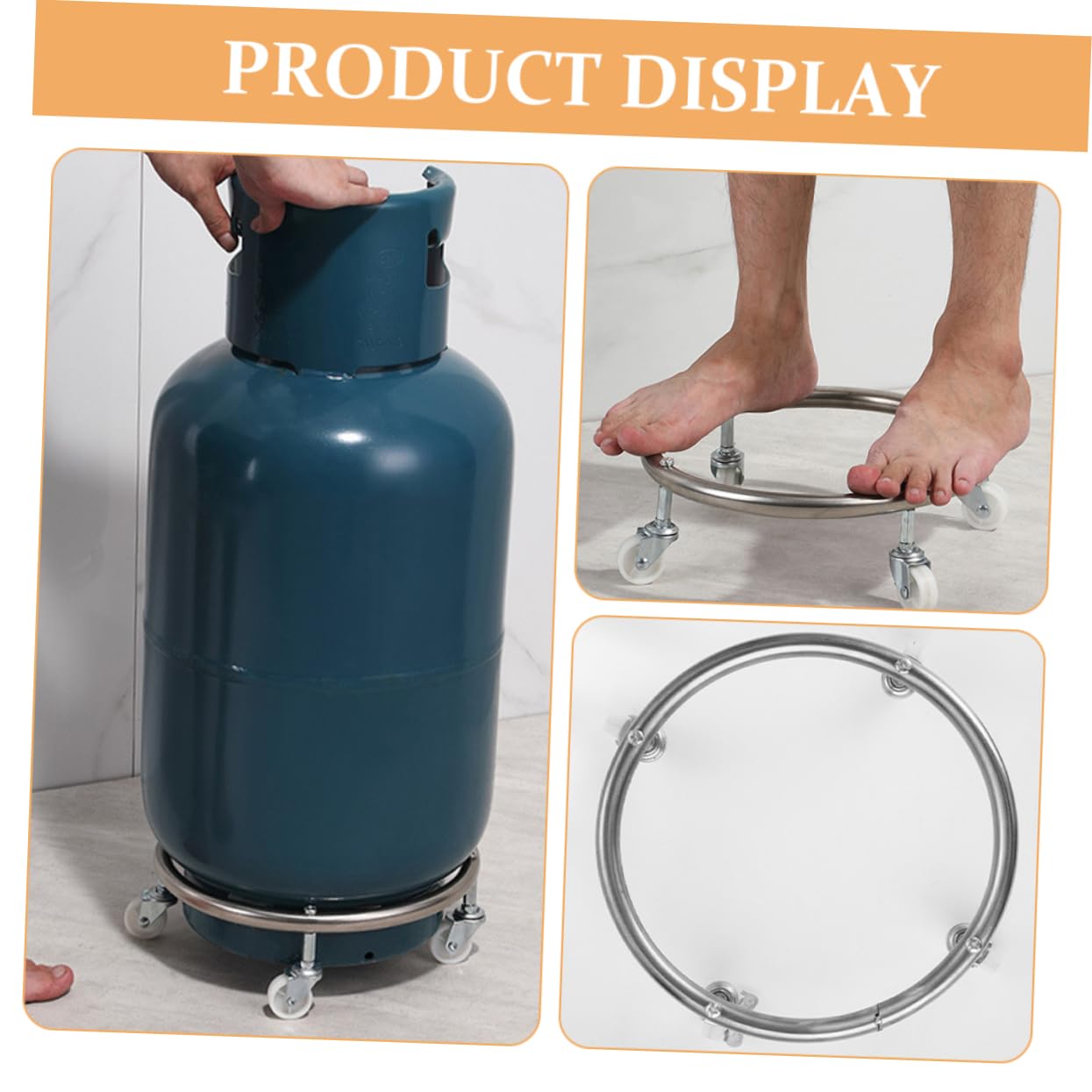 Support à roulettes Adapté pour Bouteilles de Gaz Jusqu'à 30 Kg pour Réservoir de Propane avec Roues en Caoutchouc en Acier Inoxydable Facile à Transporter et Stocker à Domicile