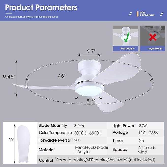 Ventilador de Techo 46 Pulgadas con Luz, 6 Velocidades, 110V miniatura 2