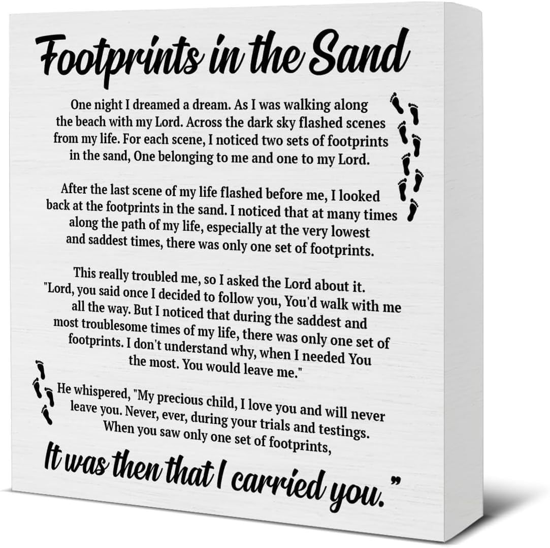 Footprints in the Sand Box Sign 5x5 Inch Rustic Inspirational Decor
