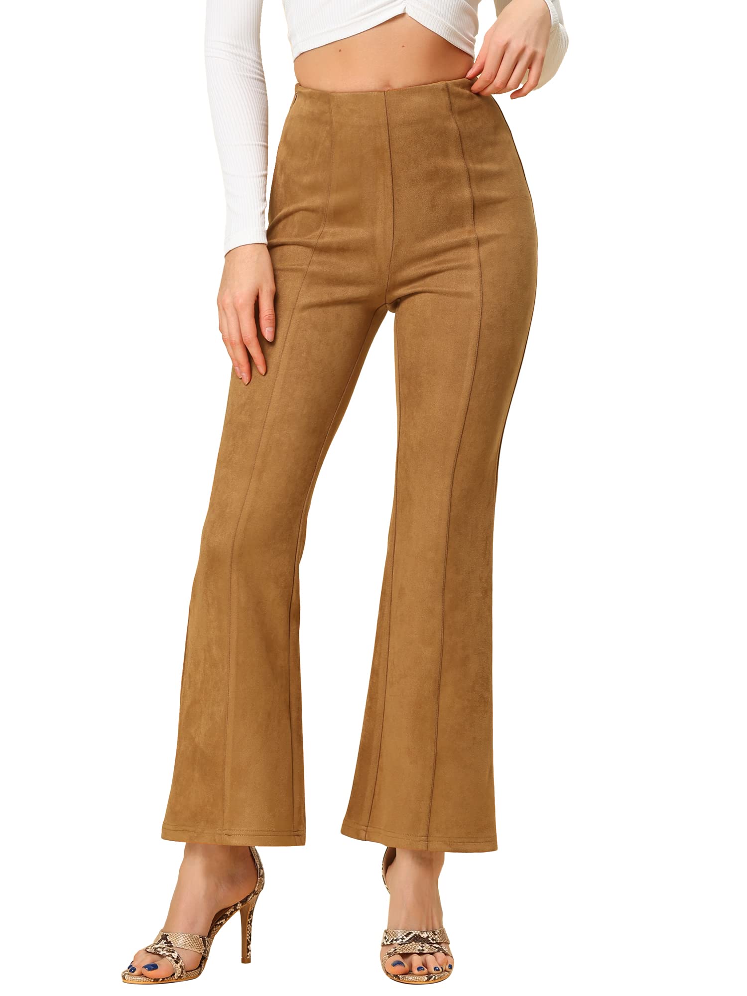 Allegra KWomen's Faux Suede Pants Wide Leg Bell Bottom Vintage Elegant Business Flared Trousers