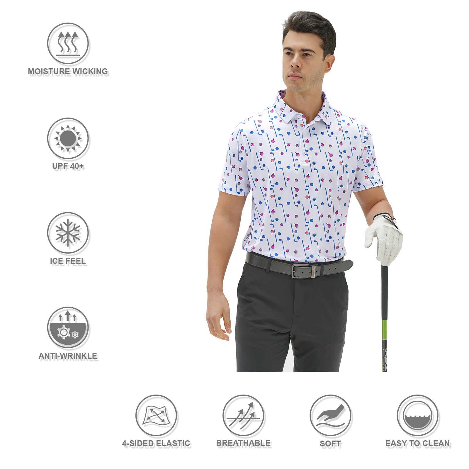 DEOLAX Polo da uomo Performance Moisture Wicking Mens Golf Shirt Casual Dry Fit Polo a maniche lunghe e corte