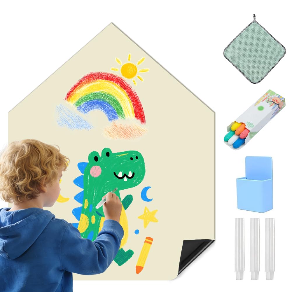 Tablica magnetyczna dla dzieci, samoprzylepna, folia magnetyczna do pokoju dziecięcego z 6 pisakami kredowymi, 1 ściereczką do czyszczenia, 6 uchwytami na kredę, 1 pudełko do przechowywania