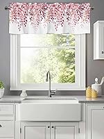 Vista 17 de Cenefas botánicas de acuarela para ventanas de cocina, cenefa de cortina de hojas verdes, cortinas cortas de rama de plantas con bolsillo