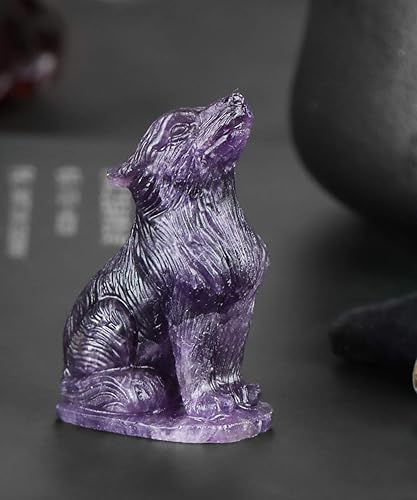 Miniatura 5 de Artistone Figuras de lobo de cristal de amatista de 2.0 pulgadas, regalo de piedras preciosas talladas a mano, estatua de lobos, tallas de animales,