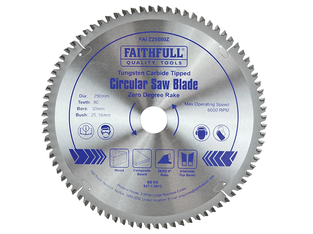 Faithfull Faiz25080z 250Mm X 30Mm 80T Tct Circular Saw Blade