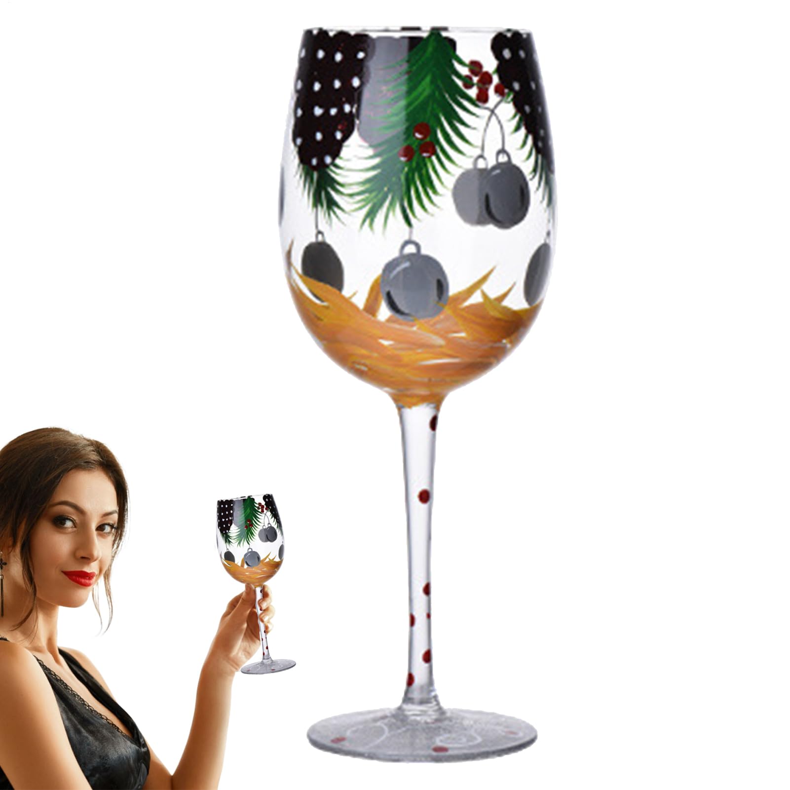 Christmas Wine Glasses with Stem | Santa Claus Christmas Tree Pine Needles Red Wine Glasses | Funny Glassware Drinking Cup Table Centerpiece for New Years Eve Wedding