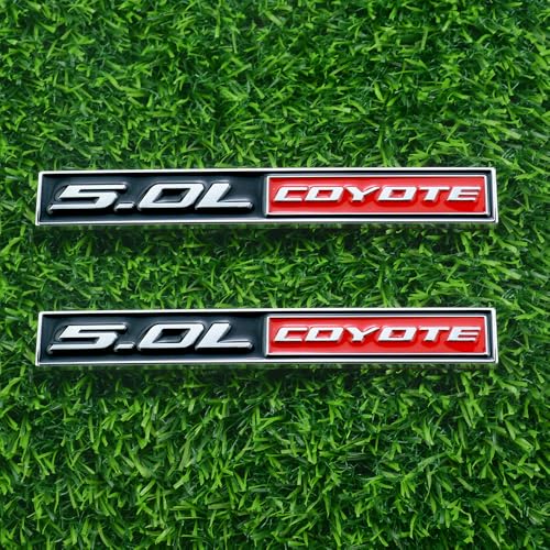 Image of 2 Pcs 5.0L Coyote Emblems 3D Badge V8 Decal Engine Trunk Sticker Nameplate Letter Fit for Mustang & 150 (Red)