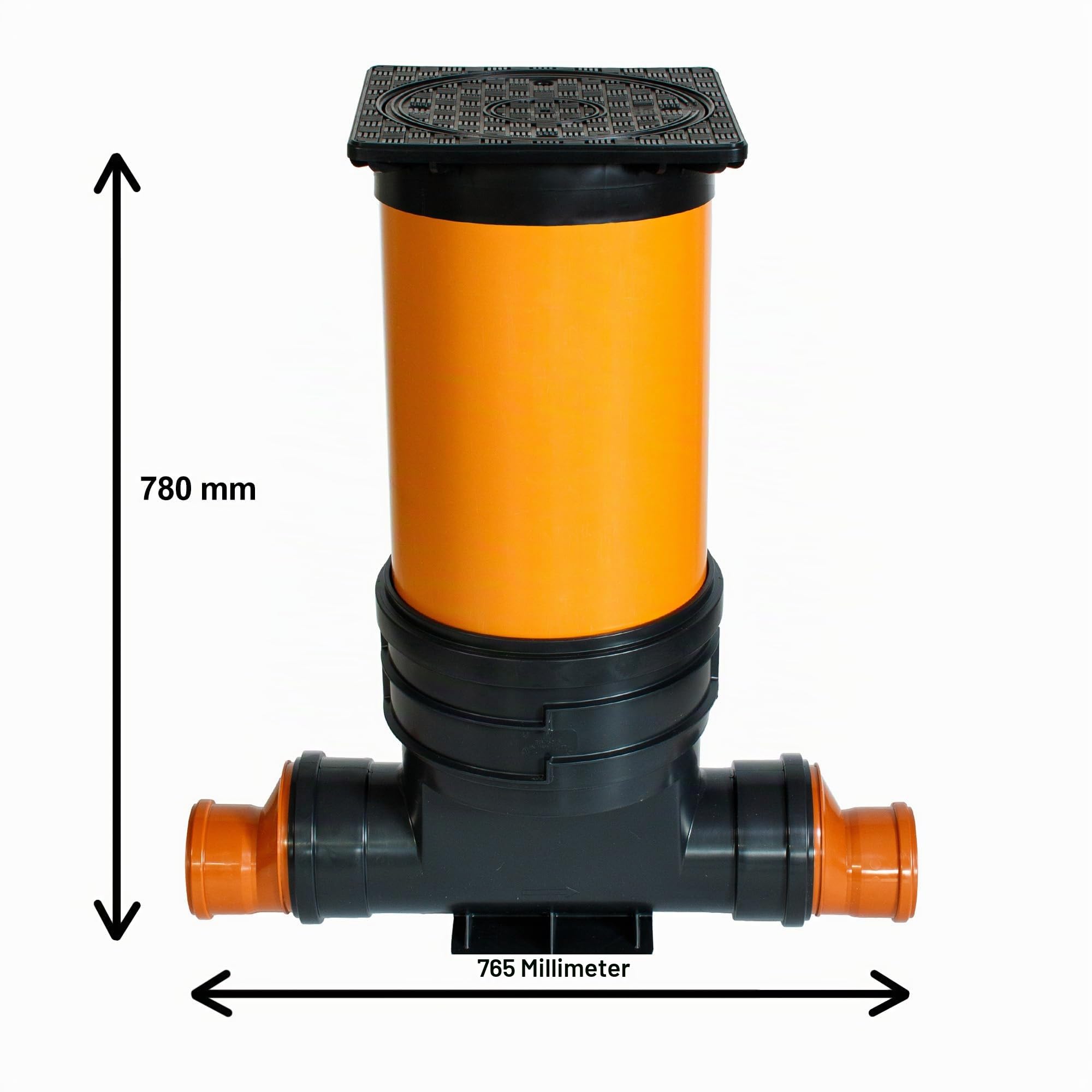 Schachtsystem Set - Kontrollschacht DN 315 - PVC Kunststoffrohr, Schachtböden gerade, 0,5 m Rohr, Deckel Voll Viereckig, Höhe 78 cm, Breite 76,5cm - 2x DN 110-2 x Reduzierung 160/110