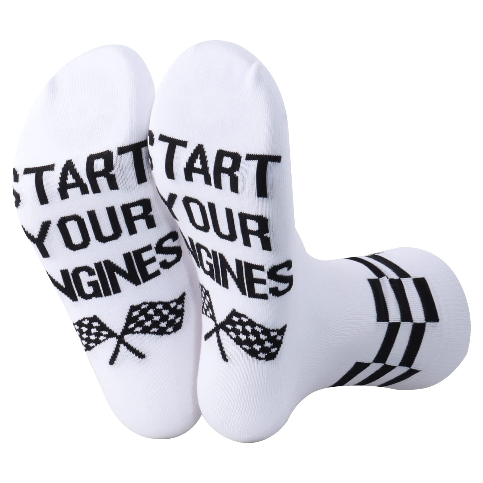 PWHAOO 1 Pair Race day Socks Speed Racing Socks Racing Lover Gift Race Party Gift (START YOUR ENGINES Socks)