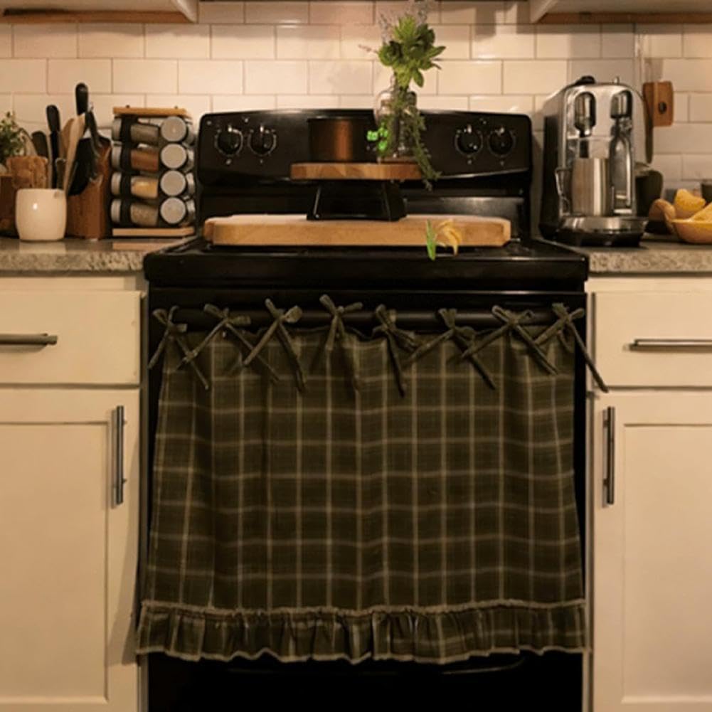 Cortina de horno, falda de horno, cortina de estufa, decoración de cocina de granja, utilizada para puertas de horno estándar, estufas, microondas (verde)