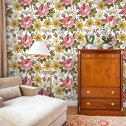 Papel pintado autoadhesivo flores para decorar un baño vintage 2