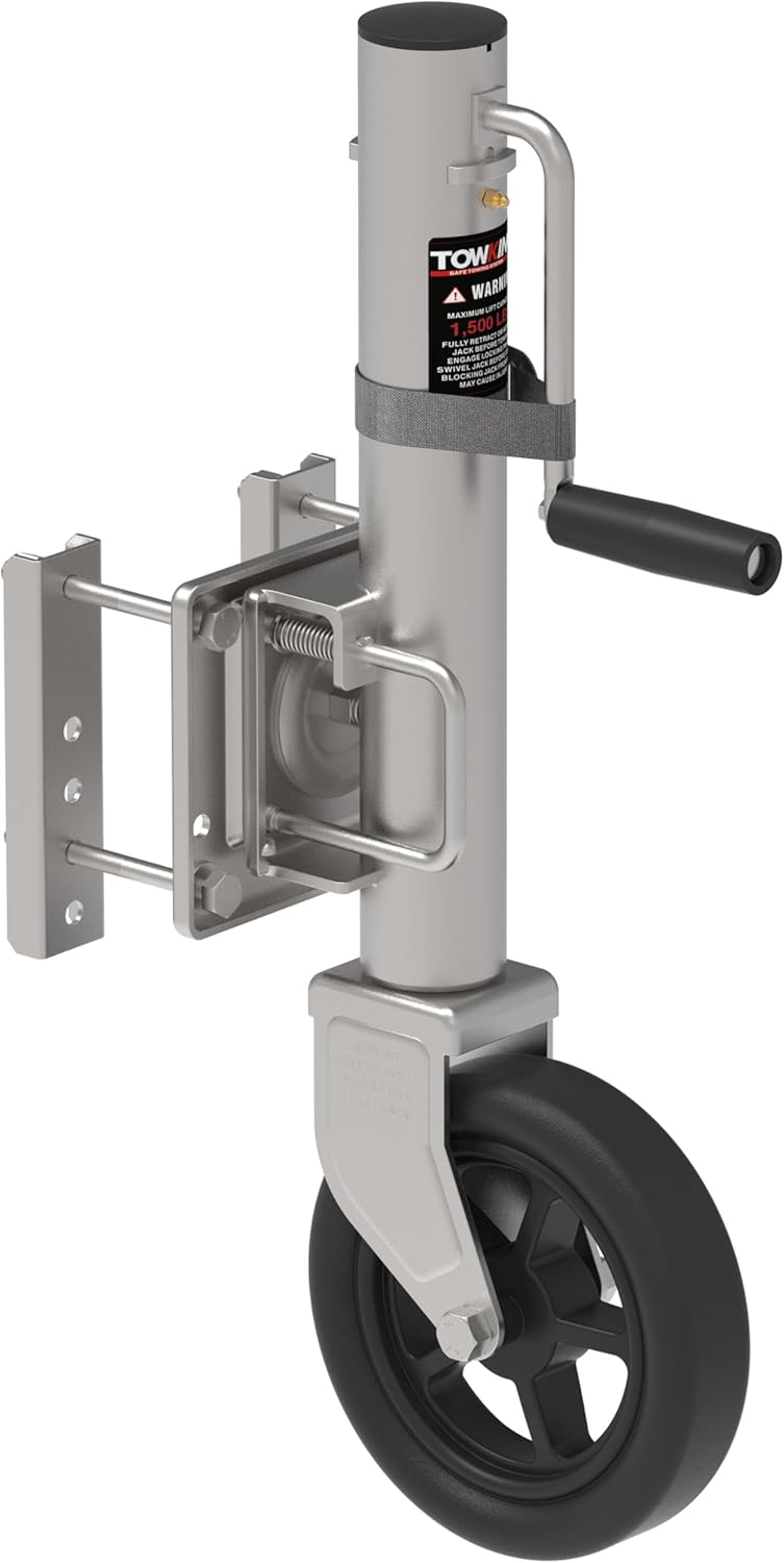 8" Spoke Wheel Trailer Jack, 10" Vertical Movement, 1500 lbs, for RV, Boat, Trailer and More, Silver