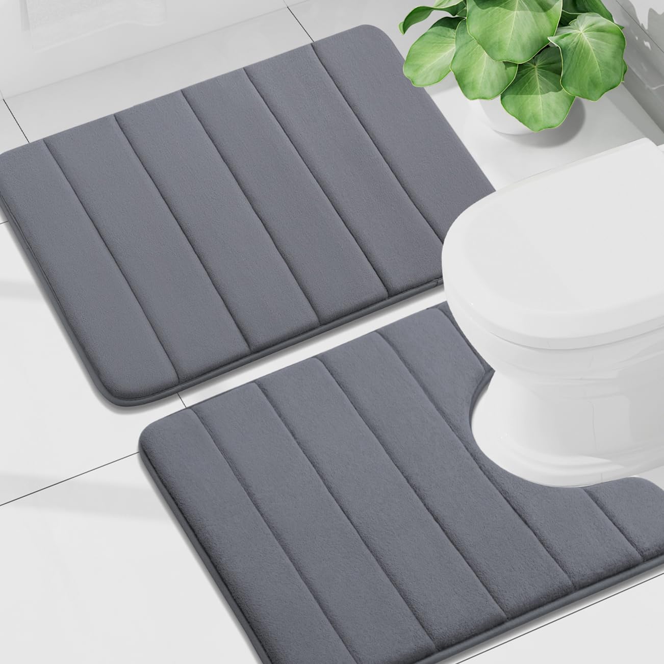 Buganda Bathroom Mat Set, 2 Piece Memory Foam Bath Mat and U-Shaped Toilet Rug, Machine Wash Dry, Soft Non Slip Absorbent Bath Rug for Bathroom,