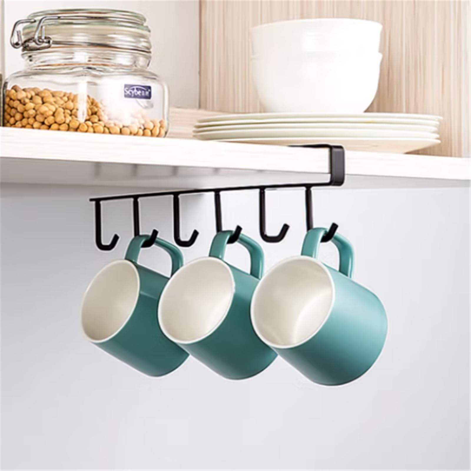 Percha para Utensilios de Cocina Debajo del gabinete gancho for colgar estante colgante portavasos 6 ganchos