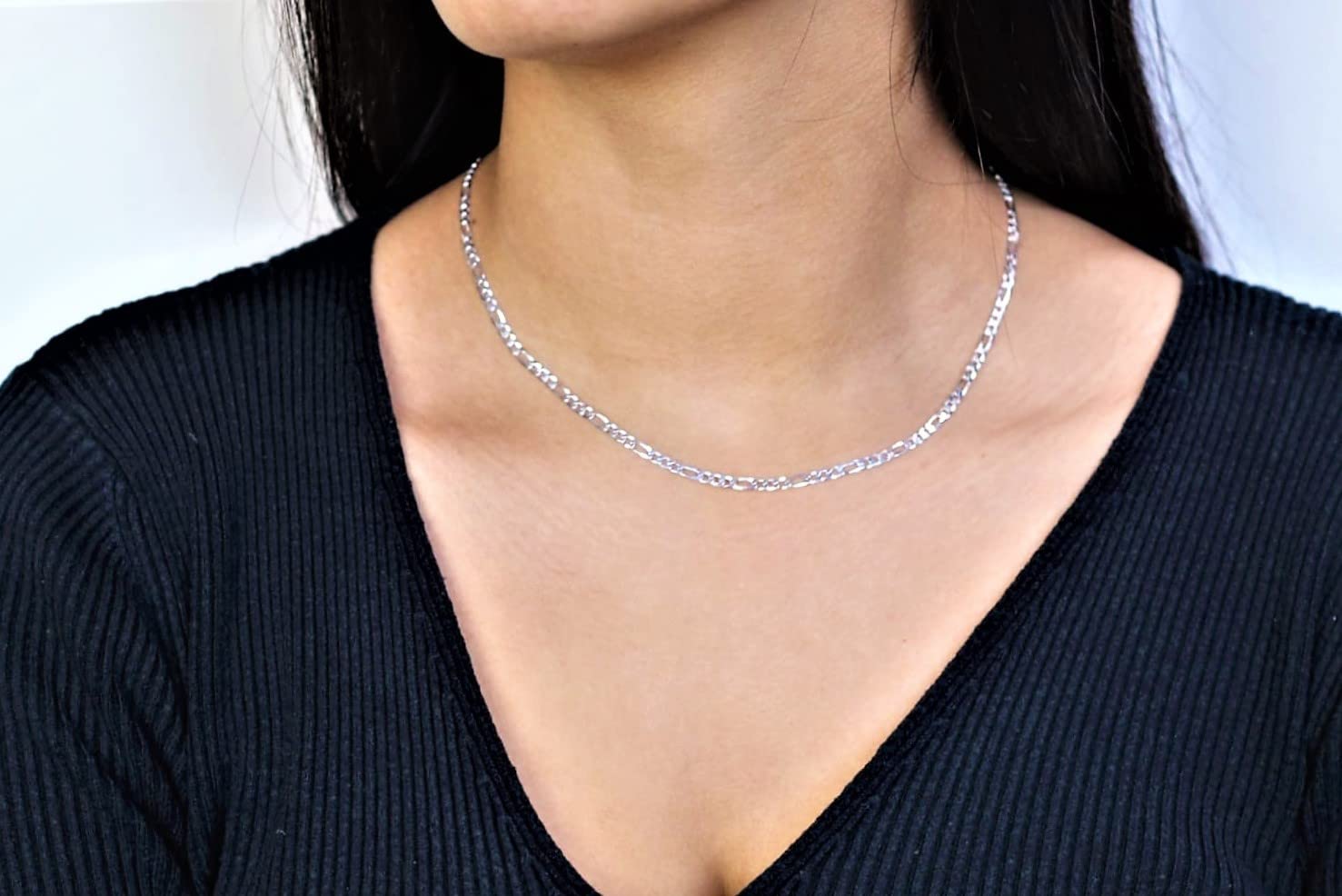 QUADRI - Collier Homme et Femme Argent 925 - Chaîne Figaro - Made in Italy