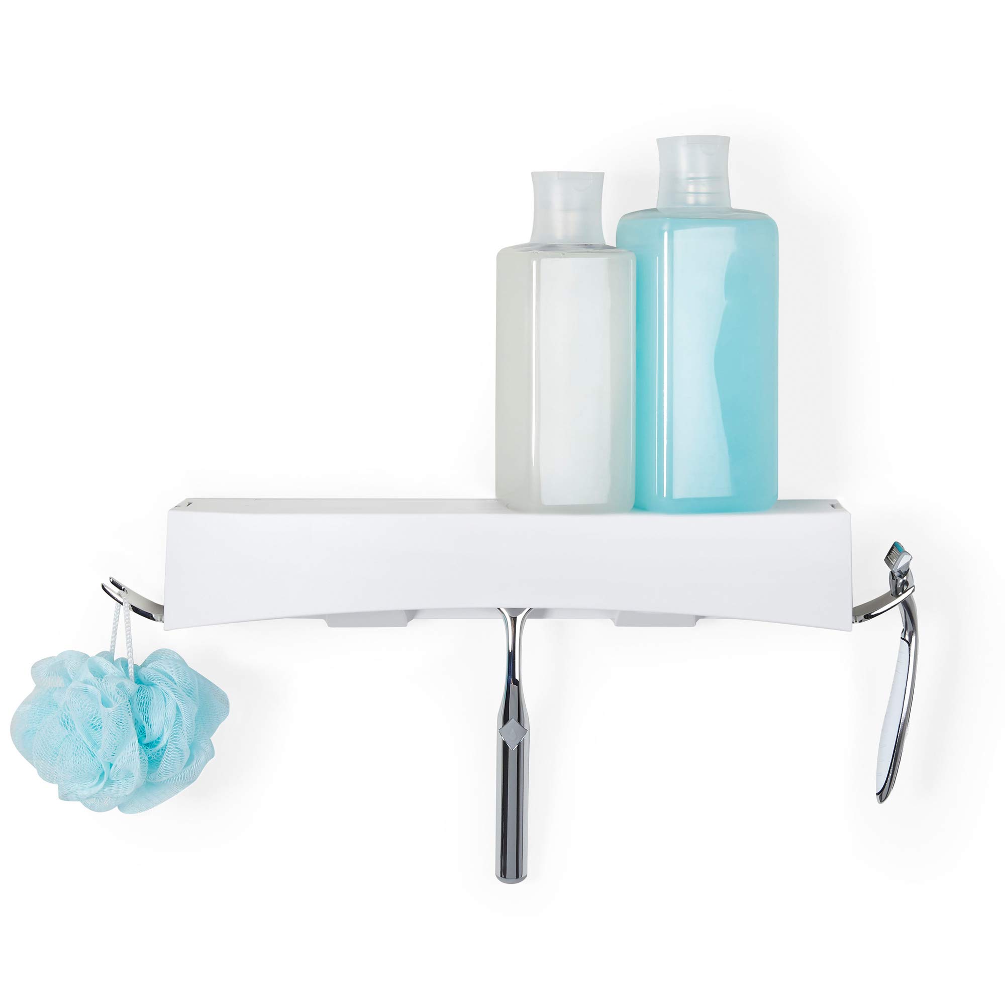 Better Living Clever Flip Shower Shelf, Basket or Shelf, Wall Mounted Shower Caddy Organizer with Removable Hooks, Multi-Purpose, No Drilling Adhesive, 16.88" x 4" x 2.88", White