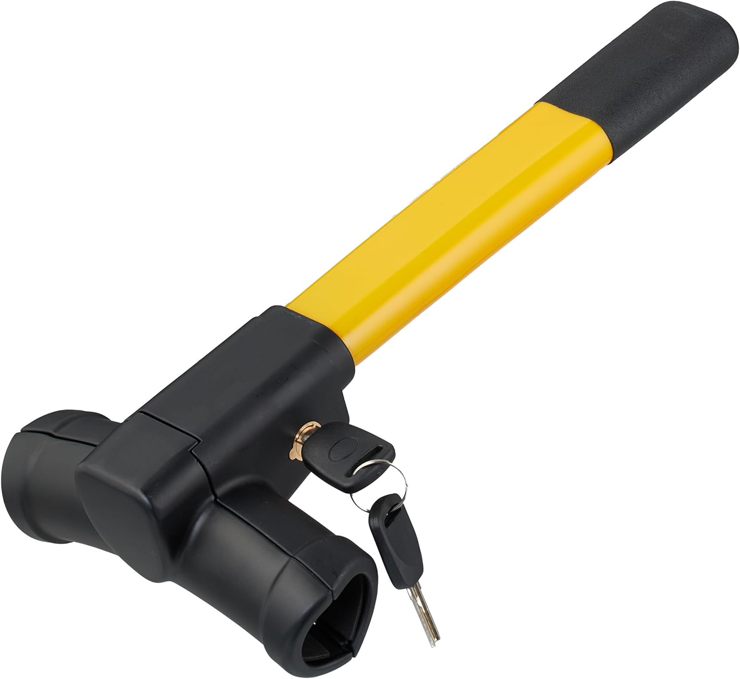 Relaxdays Blocca Volante per Auto, Blocca Volante, Protezione Universale per Sterzo, Asta in Acciaio, Giallo Nero, Plastica, 36-40 x 18 x 8 cm