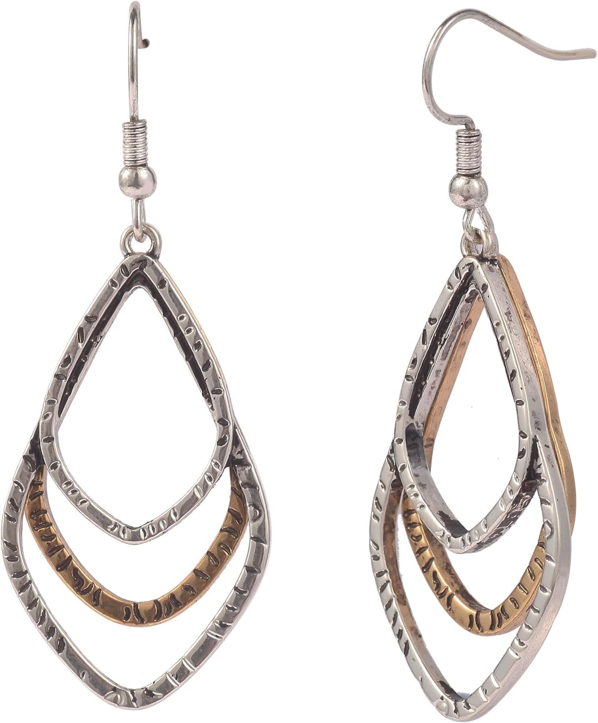 Mixed Metal Gold and Silver Two Tone Earrings for Women Dangling Boho Hammered Geometric Dangle Hoop Drop Earrings Jewelry Accessories