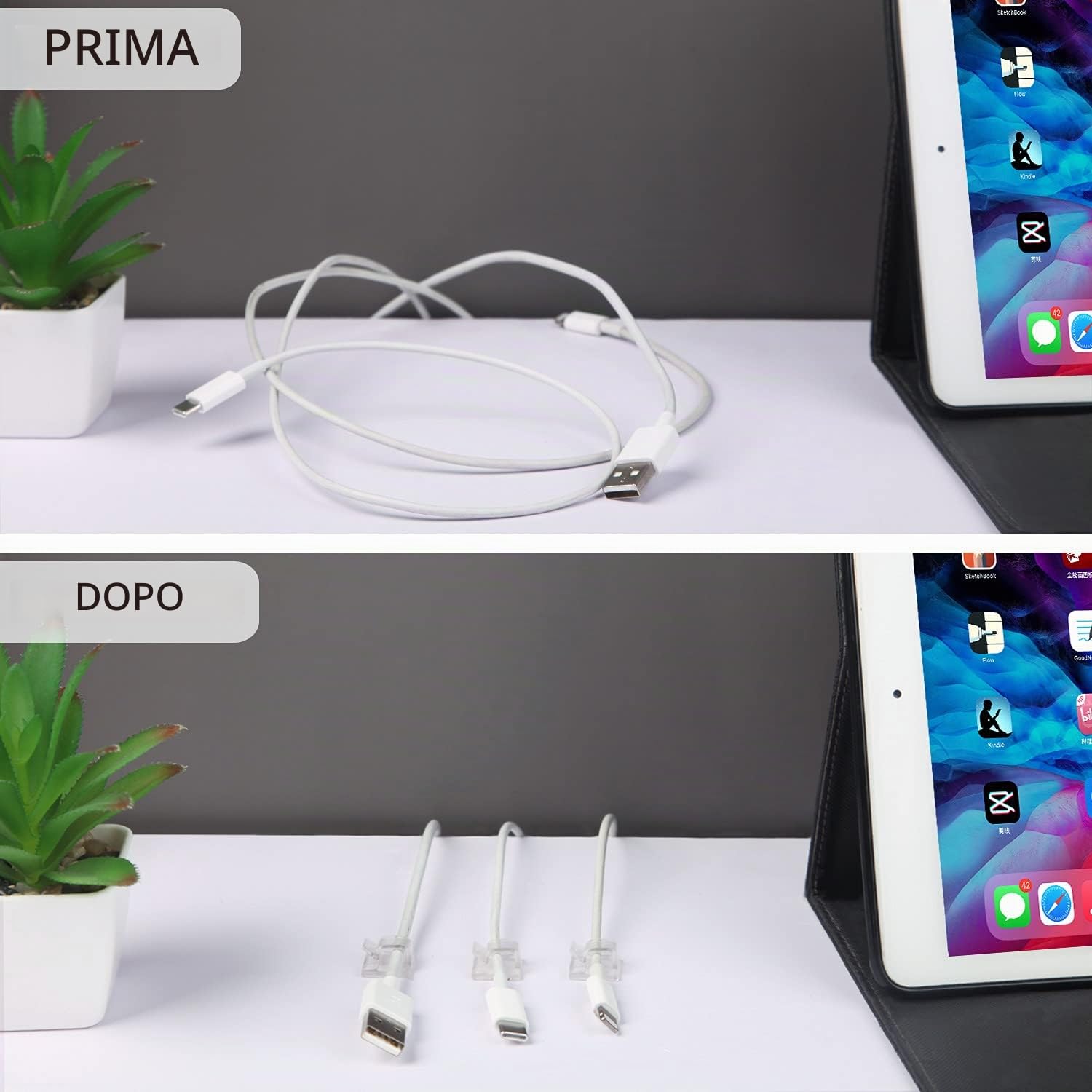 RYCHUI Fermacavi Autoadesivi 60 Pezzi - Clip Organizzatore per Luci Natalizie Esterno, Supporto Ganci Cavi Trasparente per Decorazioni Festive, LED Fairy Lights