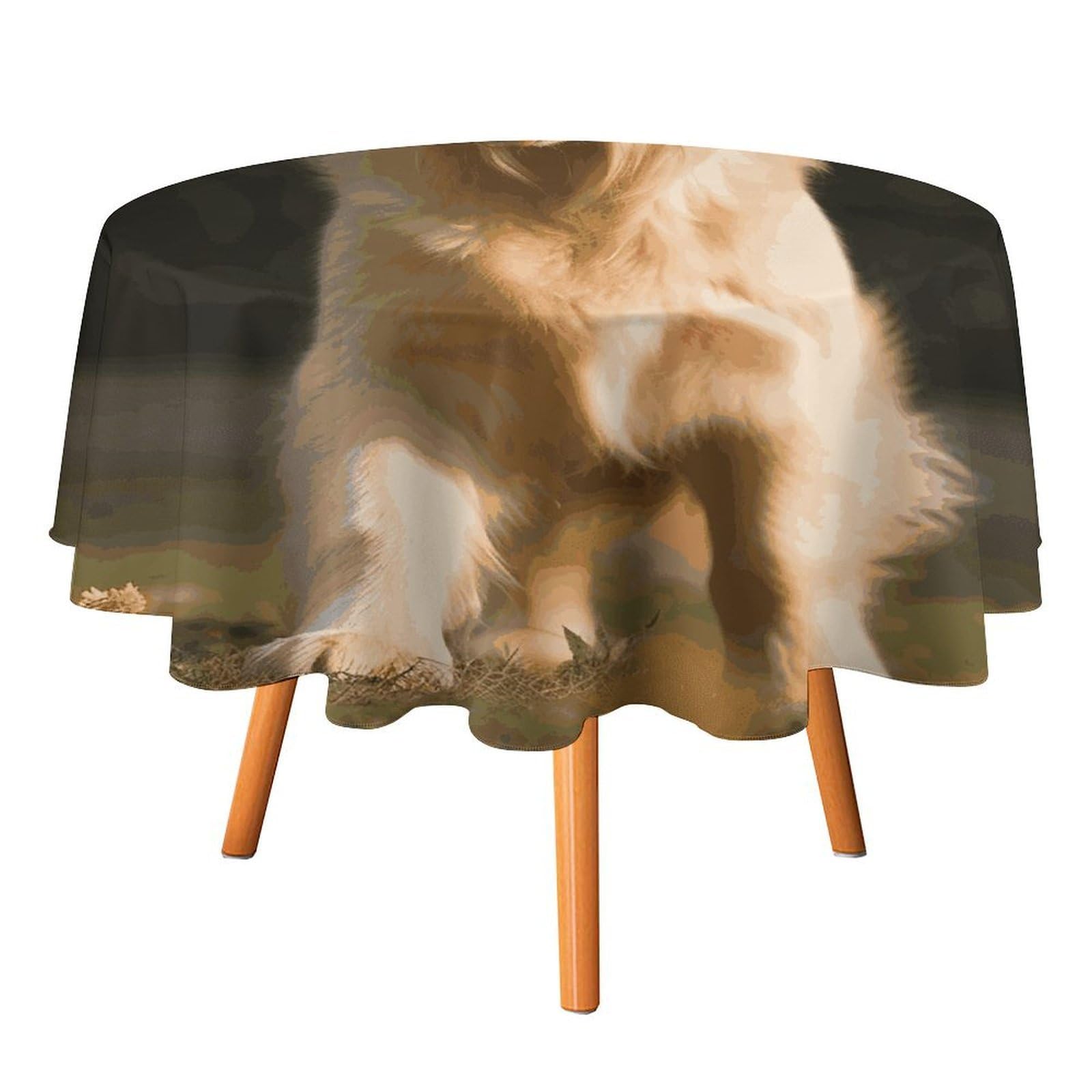 Fekiloot Style Golden Retriever Dog Round Tablecloth - Heavy Duty And Washable,Polyester Decorative Fabric Table Cover,Tablecloths For Kitchen Dining, Wedding, Birthday Party60x60in