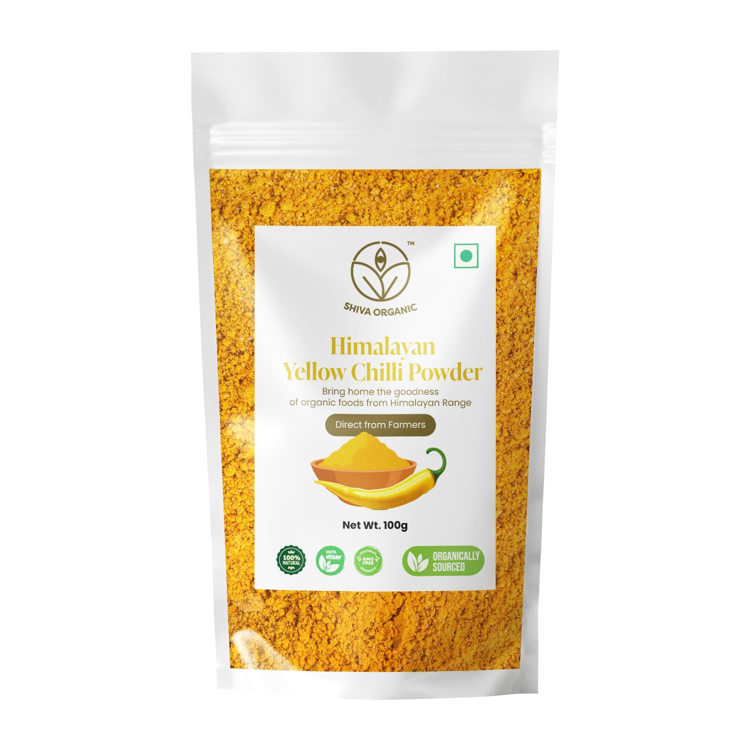 Shiva Organic Himalayan Yellow Chilli Powder 100 Gram- Preservative/Chemical Free - Sourced Organically