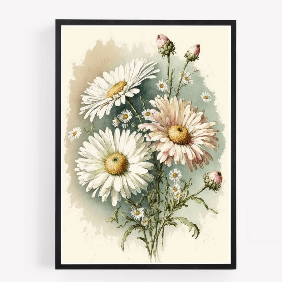 Gfc Black White Daisy Daisies Print Picture Poster A4 Unframed Flowers Shabby Chic Country Vase Wall Art Home Decor Decorating