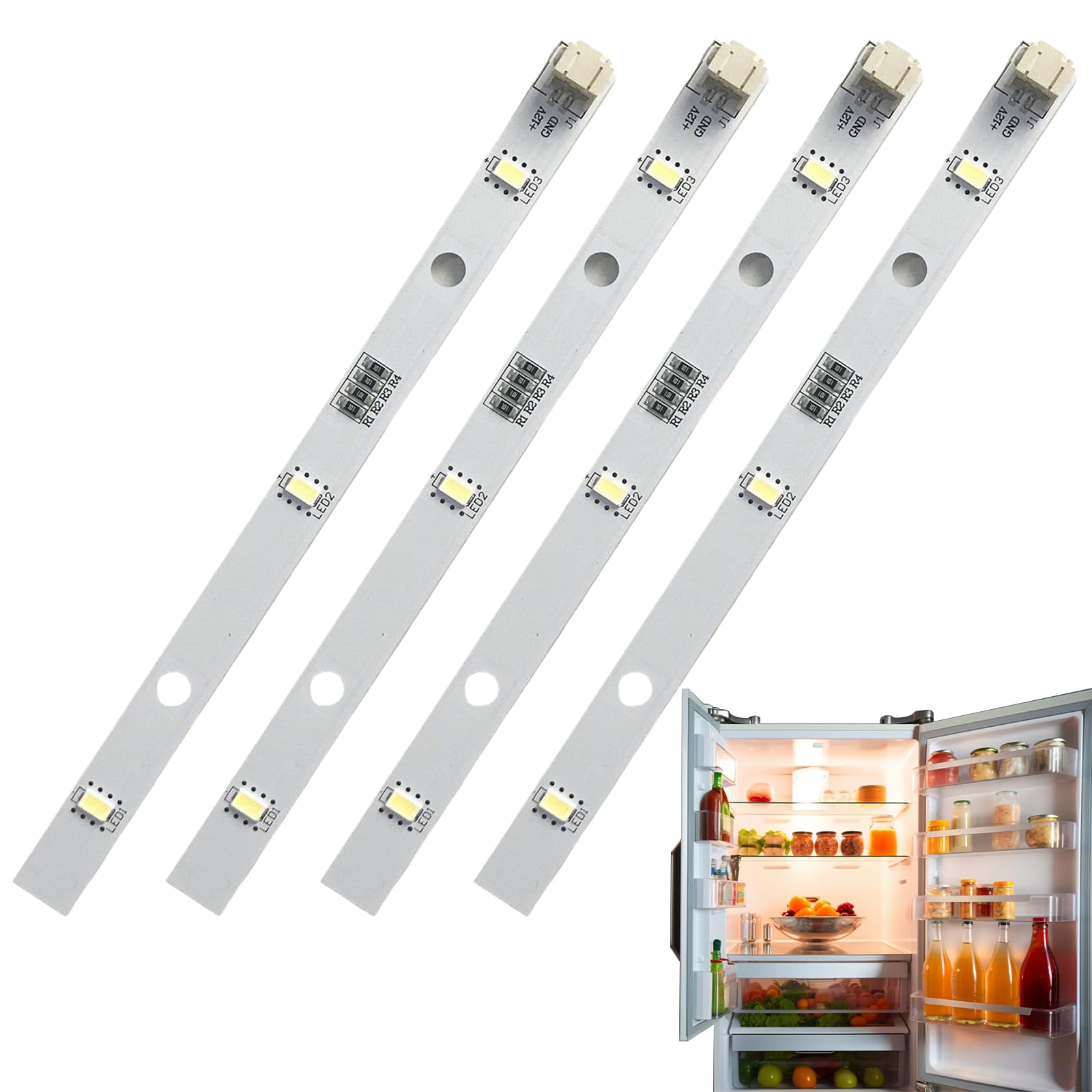 Nurhore White 4 Pack Fridge Led Light Strip Replacement, Compatible With Hisense/Rongsheng E349766 Mddz-162A 1629348 1529227, 12V Refrigerator Light Bar For Kenwood Kiff5017 Kiff5020 (16Cm)