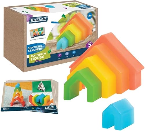 Kaplan Early Learning Discovery Stackers - Rainbow House - 5 Pieces | Toddler Stacking and Sorting, Nesting Toys | Montessori Preschool Block Play