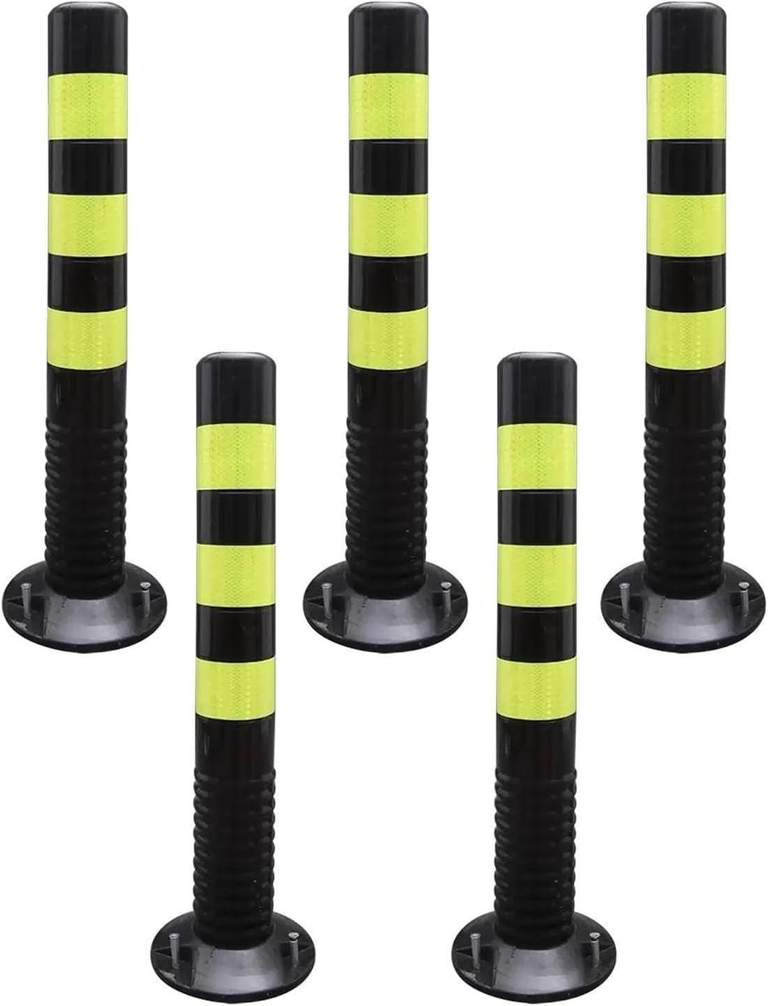 Aioneer 5 Pcs Traffic Safety Cones, Flexible Delineator Bollard Commercial Driveway Barrier Post With Reflective Band, For Hospitals/Schools/Residential Crowd-Black