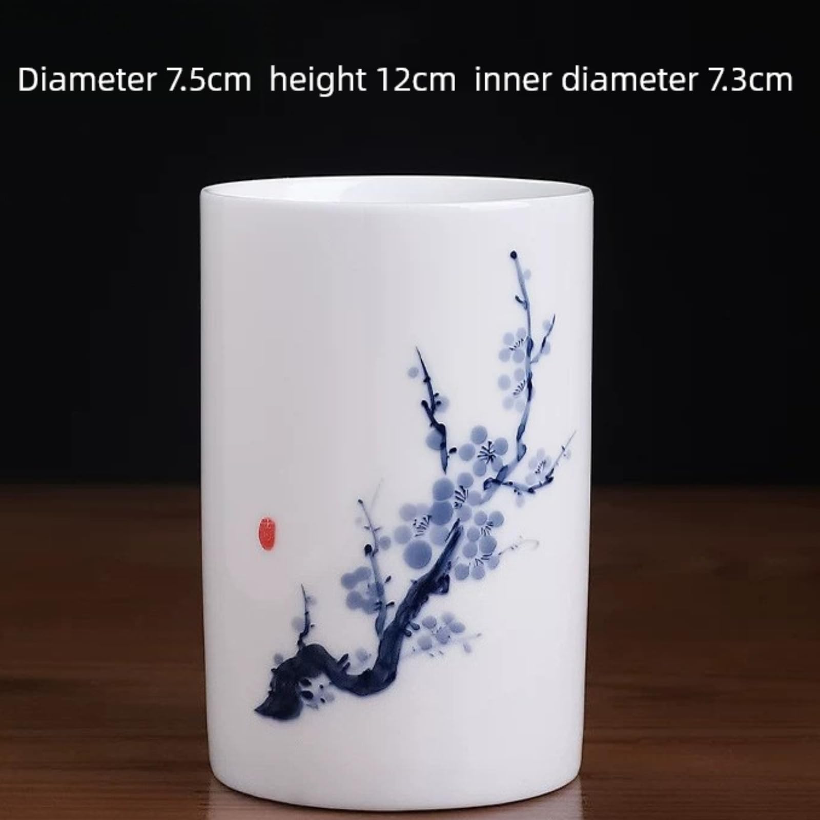 Handgezeichnete Pflaumenblüte, Keramik, 12 cm, Unterglasur-Farbe-Stifthalter