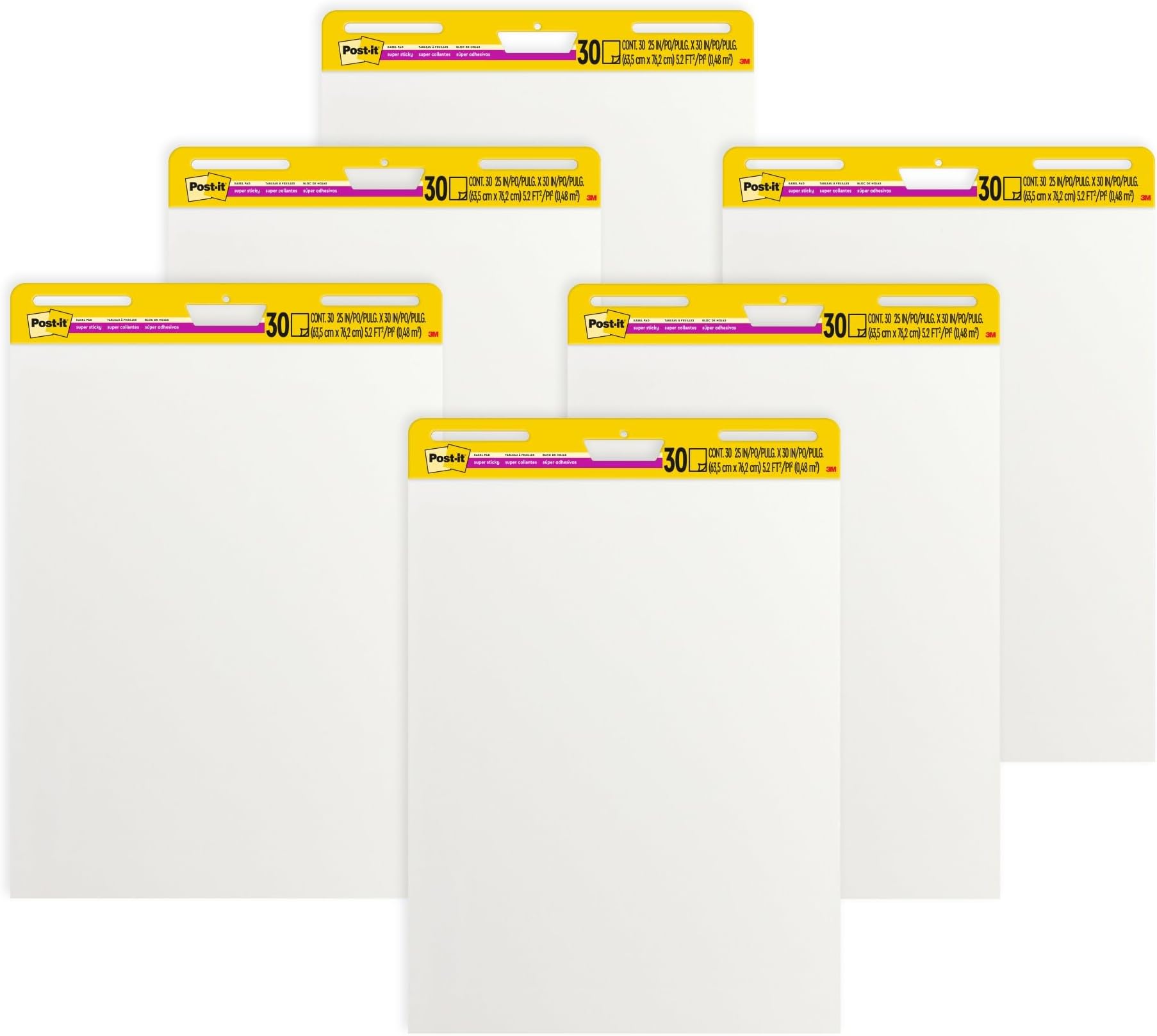 Post-it Super Sticky Easel Pad, 25 x 30 Inches, 30 Sheets/Pad, 6 Pads, Large White Premium Self Stick Flip Chart Paper, Super Sticking Power (559VAD6PK)