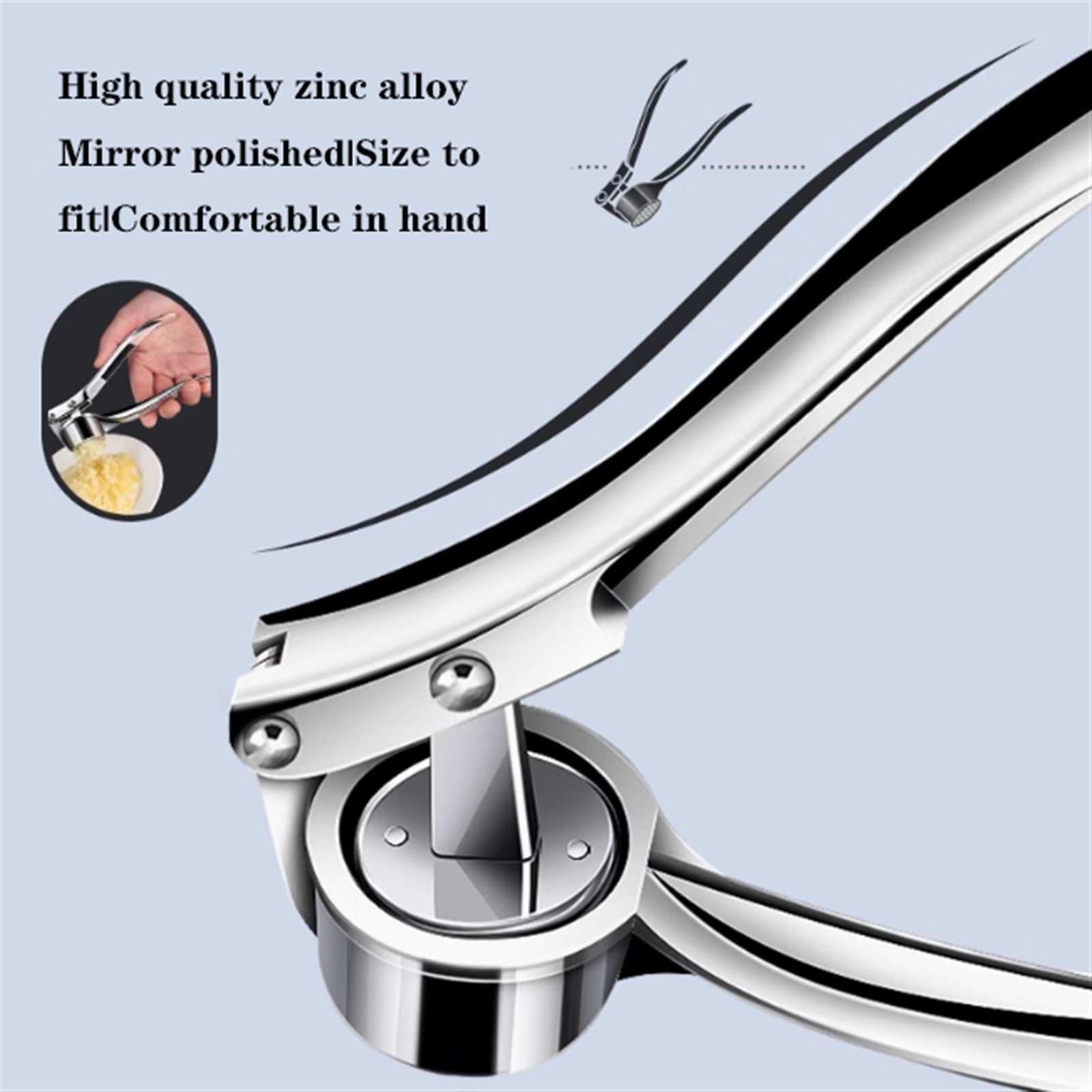 Knoblauchpresse und Zerkleinerer, rostfreie Küchenpresse mit ergonomischem Griff für einfache Reinigung, ideal für Knoblauch- und Ingwerstampfer, unverzichtbares Küchenwerkzeug