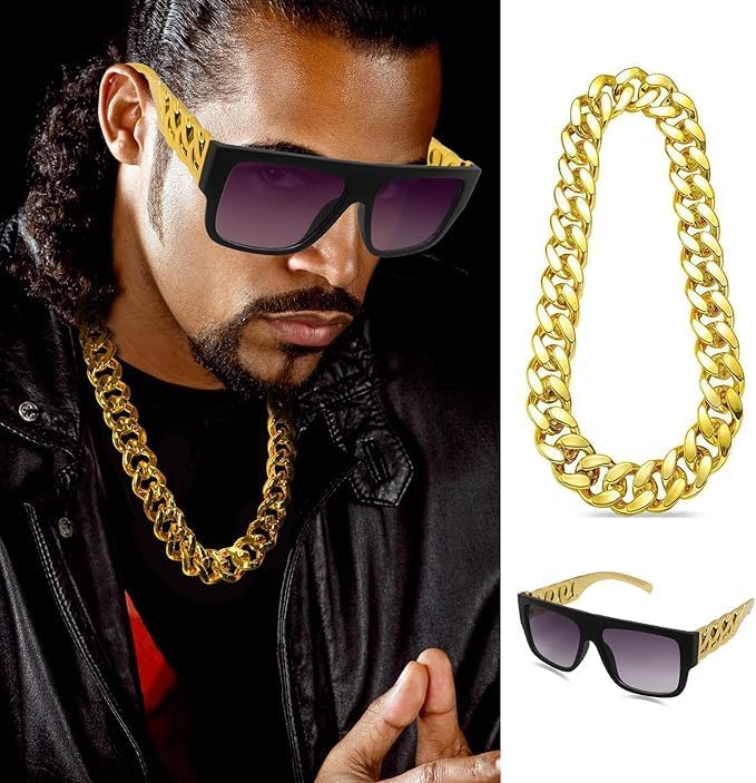 Hip Hop Costume Kit 80s 90s Rapper Accessories, Outfits for Men Women Cosplay Club Old School Themed Party Supplies - Image 4