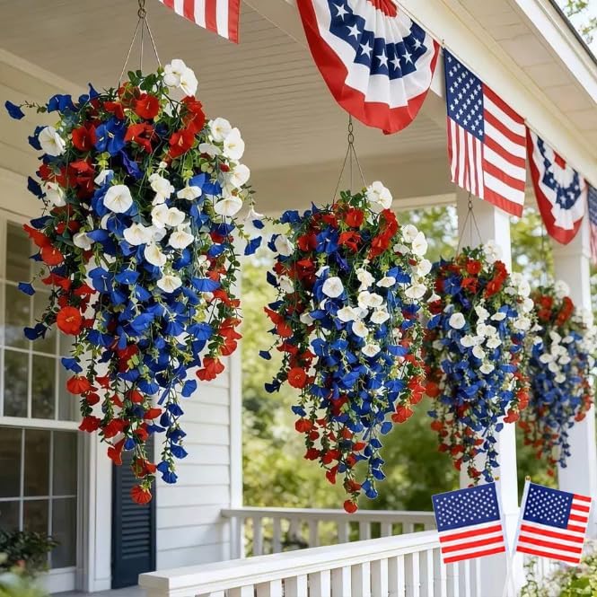 Amazon.com: JLKVB Red White and Blue Flowers Artificial Flowers ...