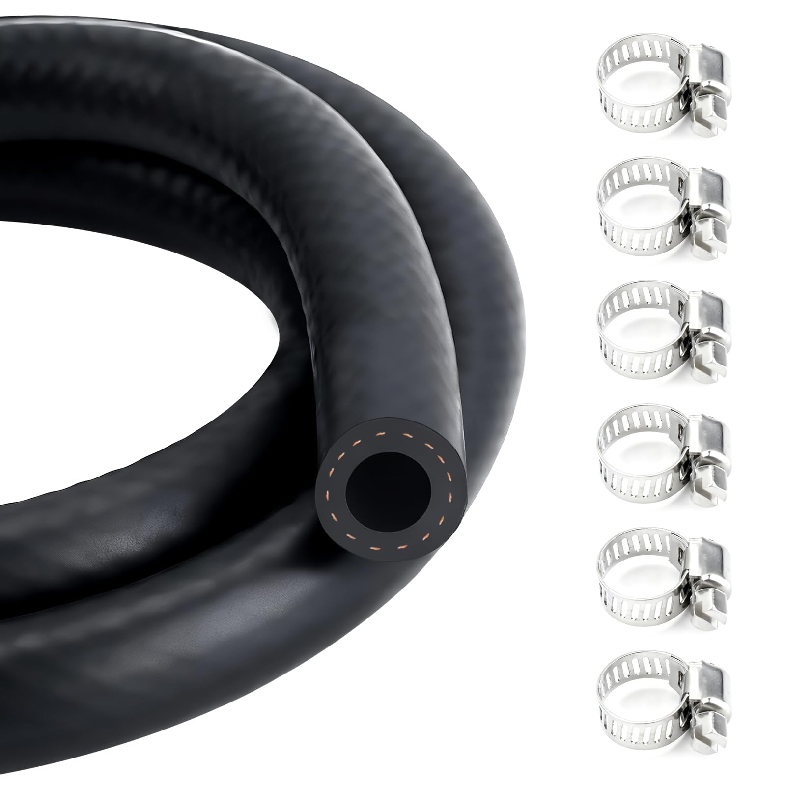 8mm Fuel Line Hose,Fuel Hoses,Gas Line Hose,1 Meter Rubber Pipe with 6 Hoses Clamps,Outer Diameter 14mm,Car Fuel Tube,Petrol Rubber Tube,Diesel Pipe for Trucks,Cars,Tractors and Small Engines - 1