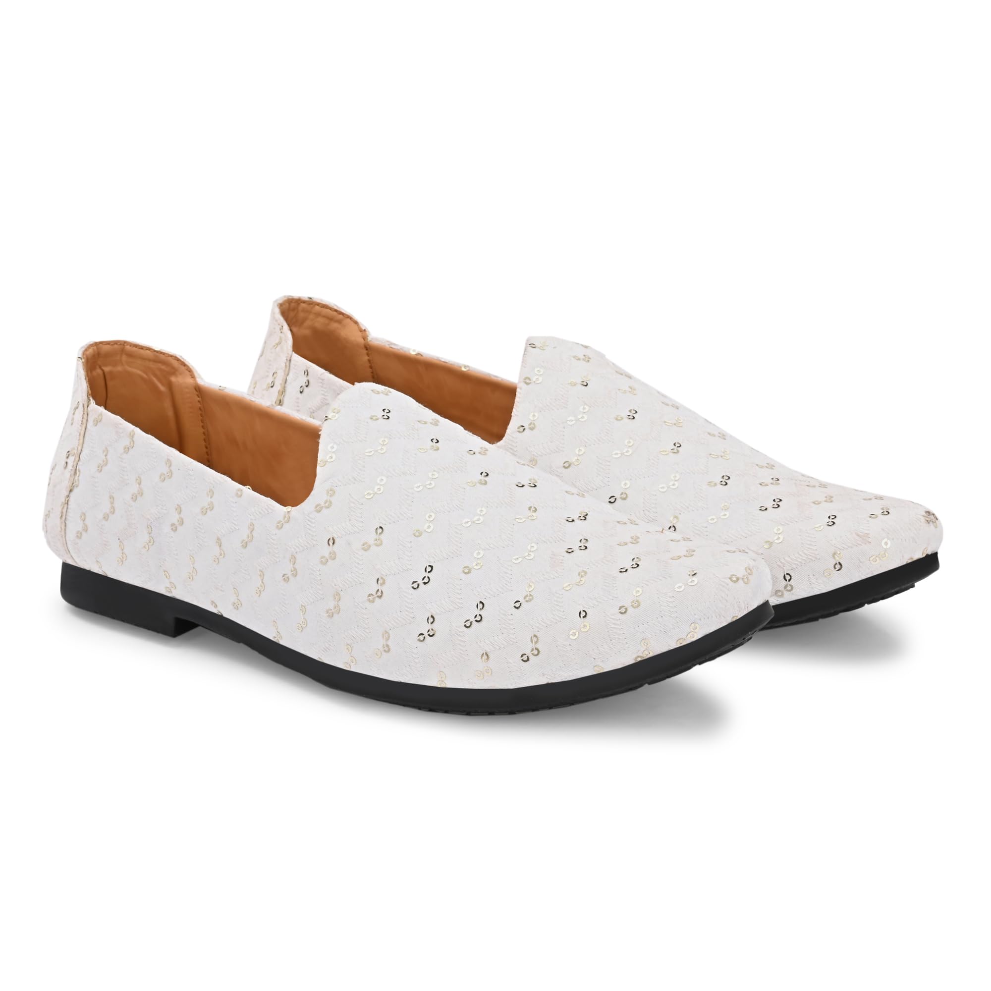 Ivory SEQUENE Embroidered Royal Look Mojaris Juttis Slip On for Men-image-24