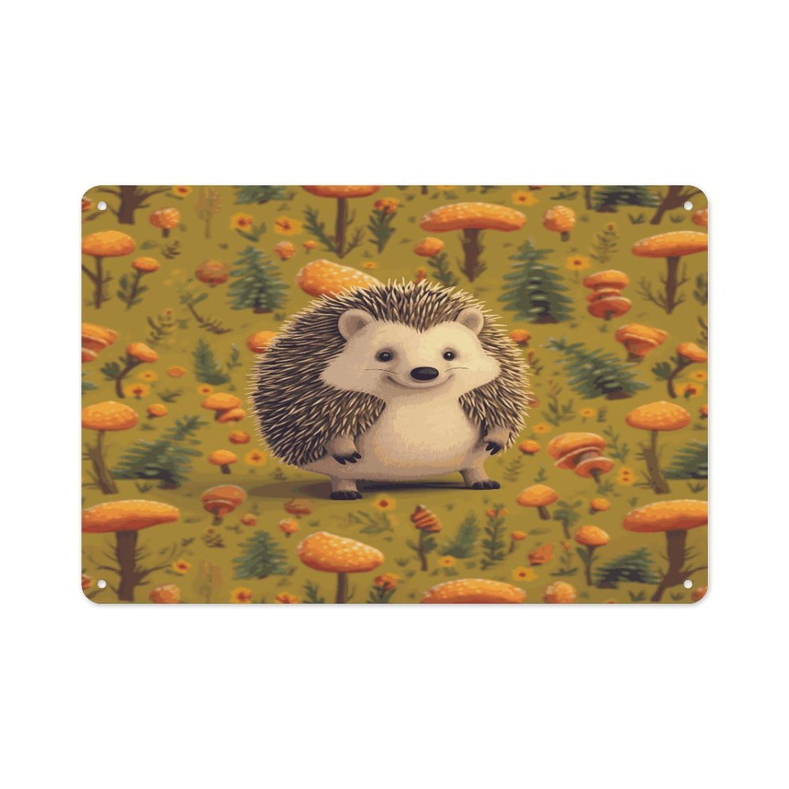 Btcowzrv Style Hedgehog Metal Sign 7.9 X 11.8 Inch, Aluminum Sign Wall Art Decor Easy To Install, Decorative Plaque For Home Bar Kitchen Pub Shop Garage