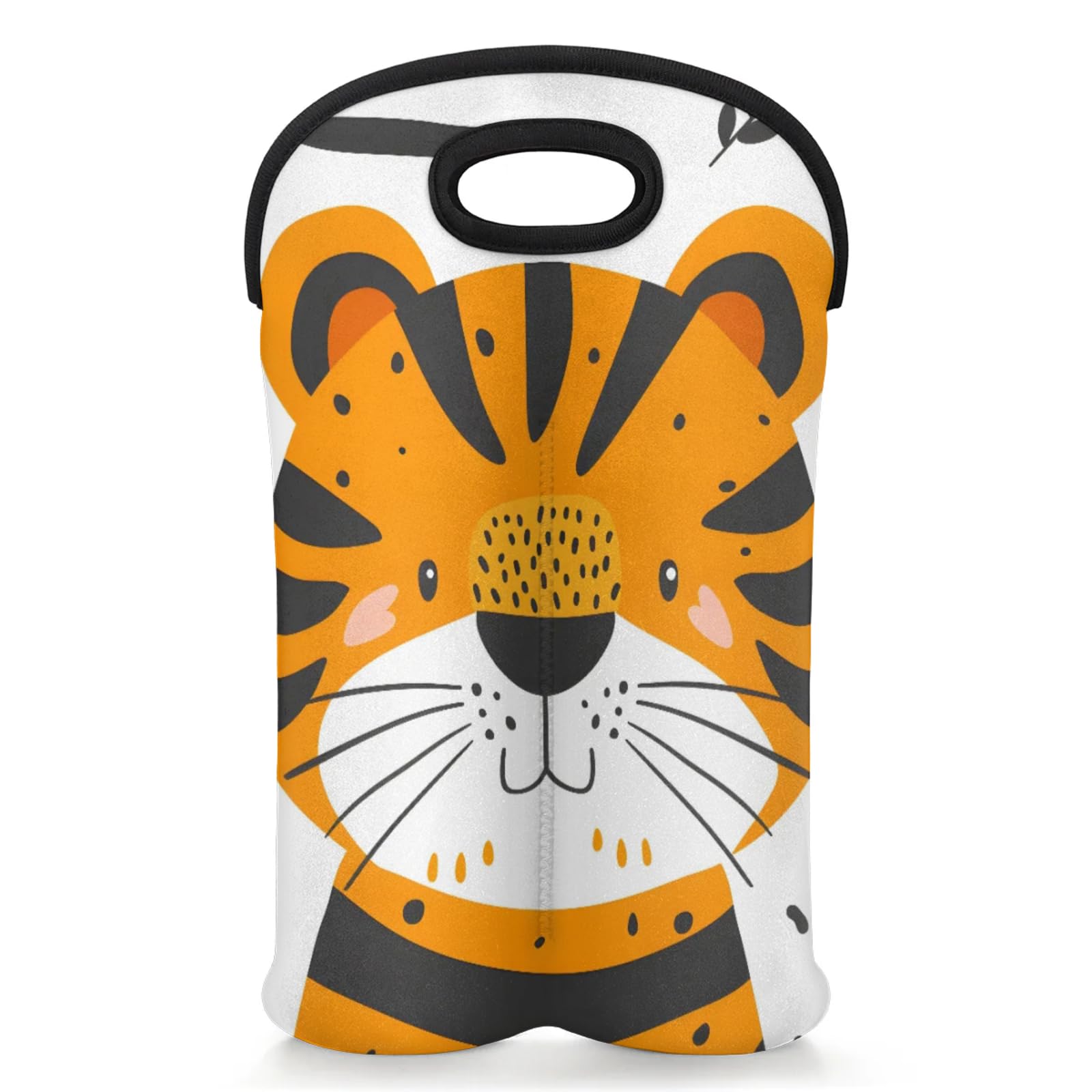 GzLeyigou 2 Bottles Animals Tiger Wine Bag Sleeve Totes Neoprene Protective Wine Carrier Bag for Wine,Water, Champagne, Beer, Baby Bottles,Gift 14.5 x 10 Inches
