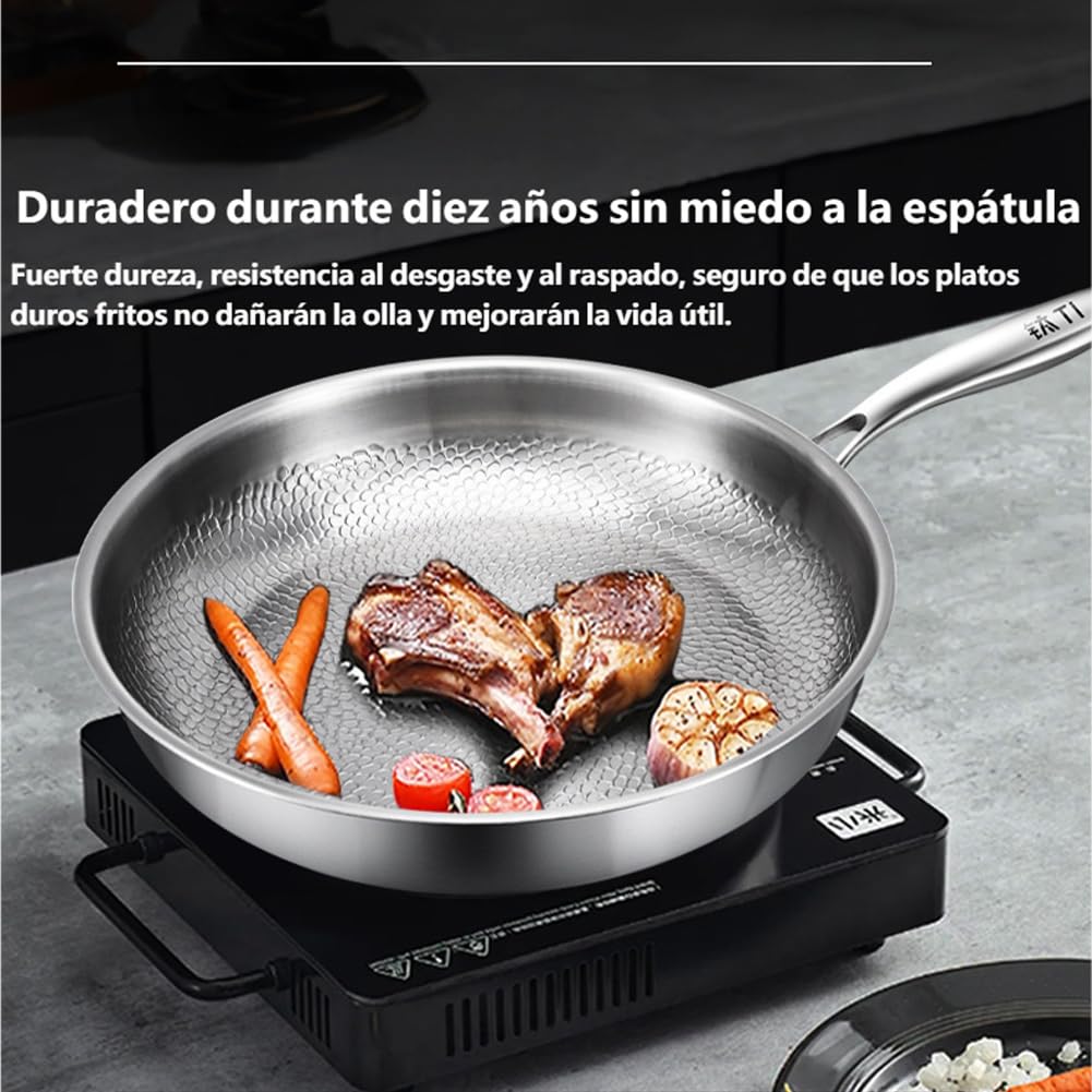 Sartén Titanio Puro, Sartén de Titanio Antiadherente Sin Tóxicos 20-30 cm, Ultraduradera Sartenes de Titanios Inducción, Base Martillada con Tapa para Todo Tipo de Cocinas (20cm Versión mejorada)