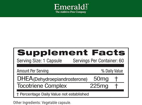 Miniatura 2 de Emerald Labs DHEA 50mg - Suplemento de apoyo suprarrenal para ayudar al equilibrio hormonal* - Sin gluten - 60 cápsulas vegetales (suministro para