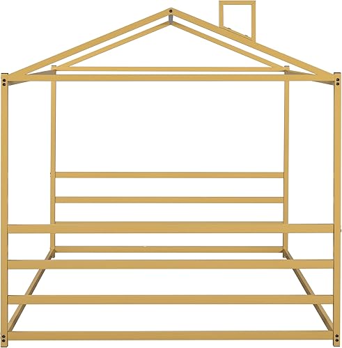 Miniatura 15 de CITYLIGHT Cama individual de metal para niños, cama Montessori individual con techo, marco de cama de suelo para niñas, muebles de dormitorio de