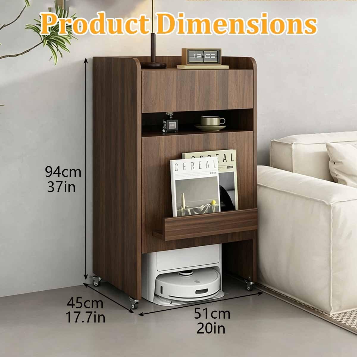 Robot Vacuum Cabinet for Living Room Hidden Robot Vacuum Stand with Wheels