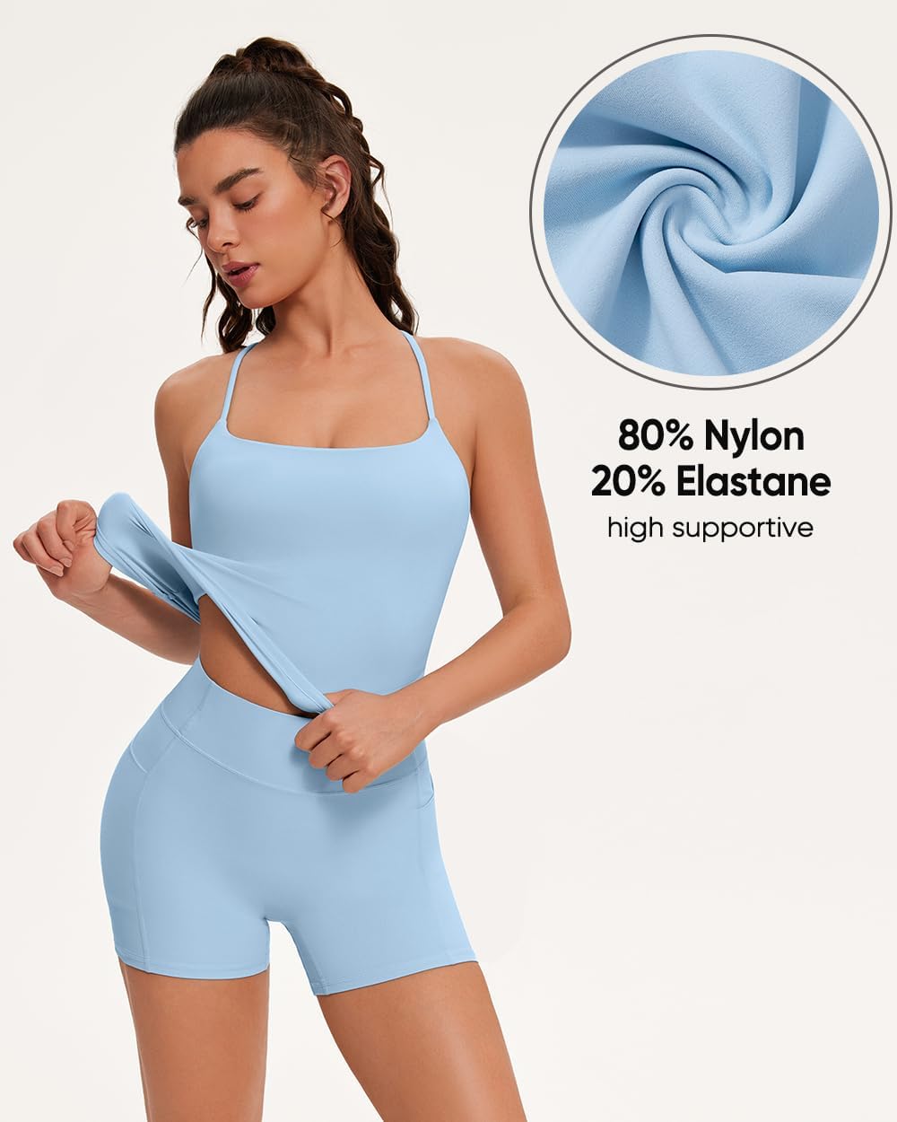 OMKAGI Workout Sets for Women Cute Spaghetti Strap Tank Tops Booty Shorts Outfits with Pockets
