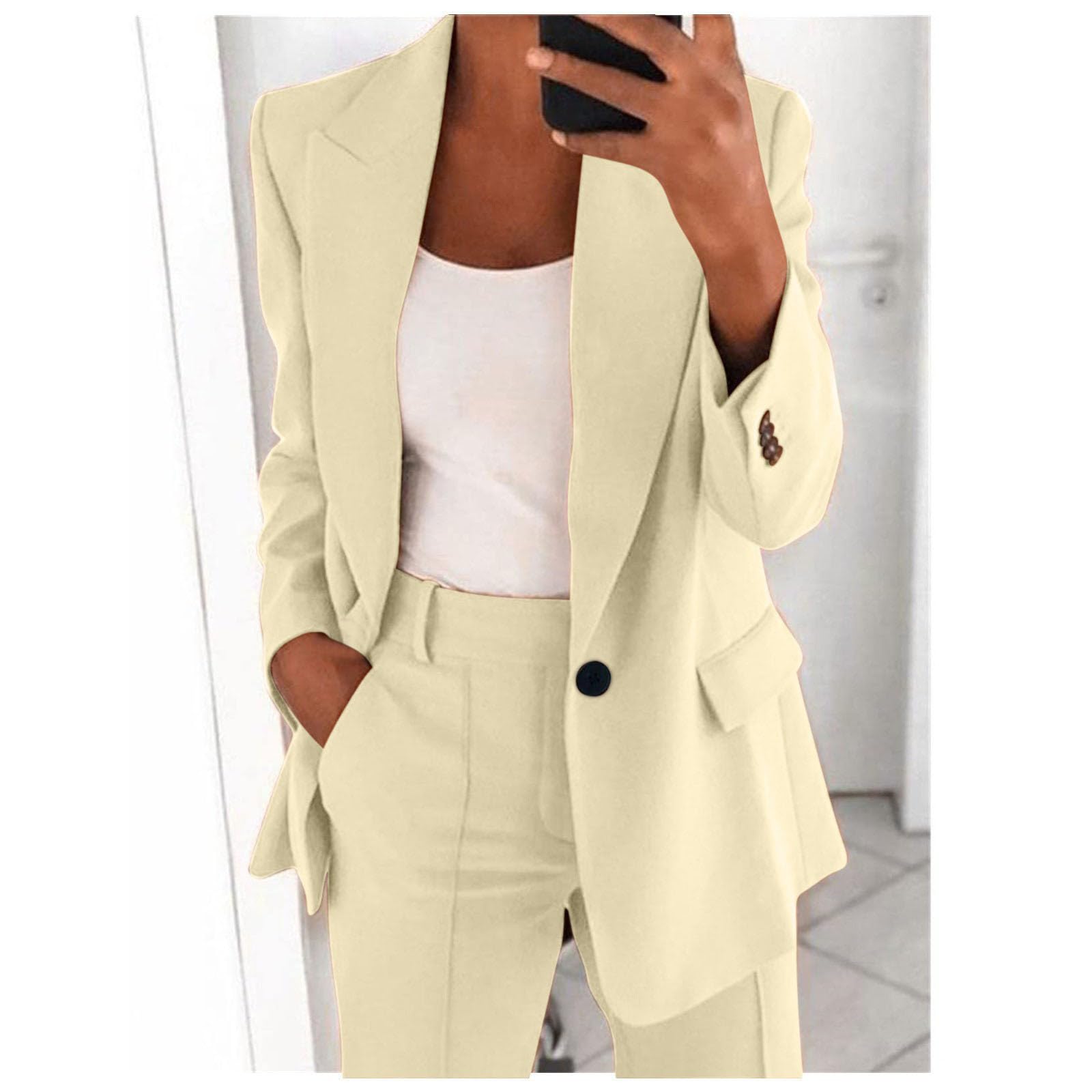 Genérico Traje de pantalón y Chaqueta para Mujer, con Cuello en V, de Manga Larga y con Bolsillos