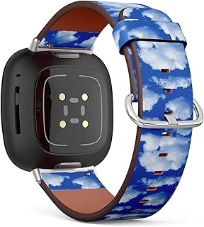 CJBROES Replacement Leather Watch Band, Compatible with Fitbit Versa 3 and Fitbit Sense of Wristband Bracelet Accessory - Clouds Texture
