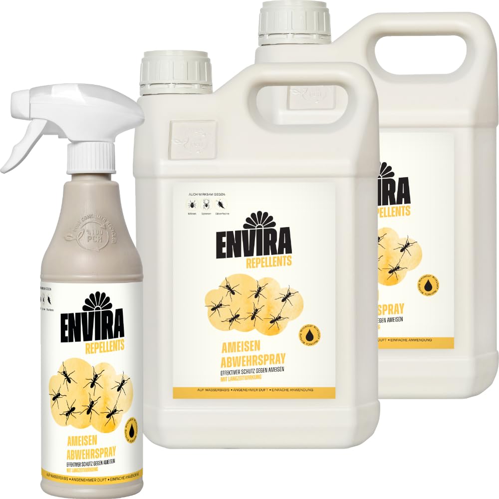 Envira Ameisenspray 500 ml + 2 x 5 Liter - gegen Wegameisen & Pharaoameisen | Ameisen Spray mit Langzeitwirkung für Wohnung, Balkon, Terrasse und Garten - zuverlässiges Ameisenmittel