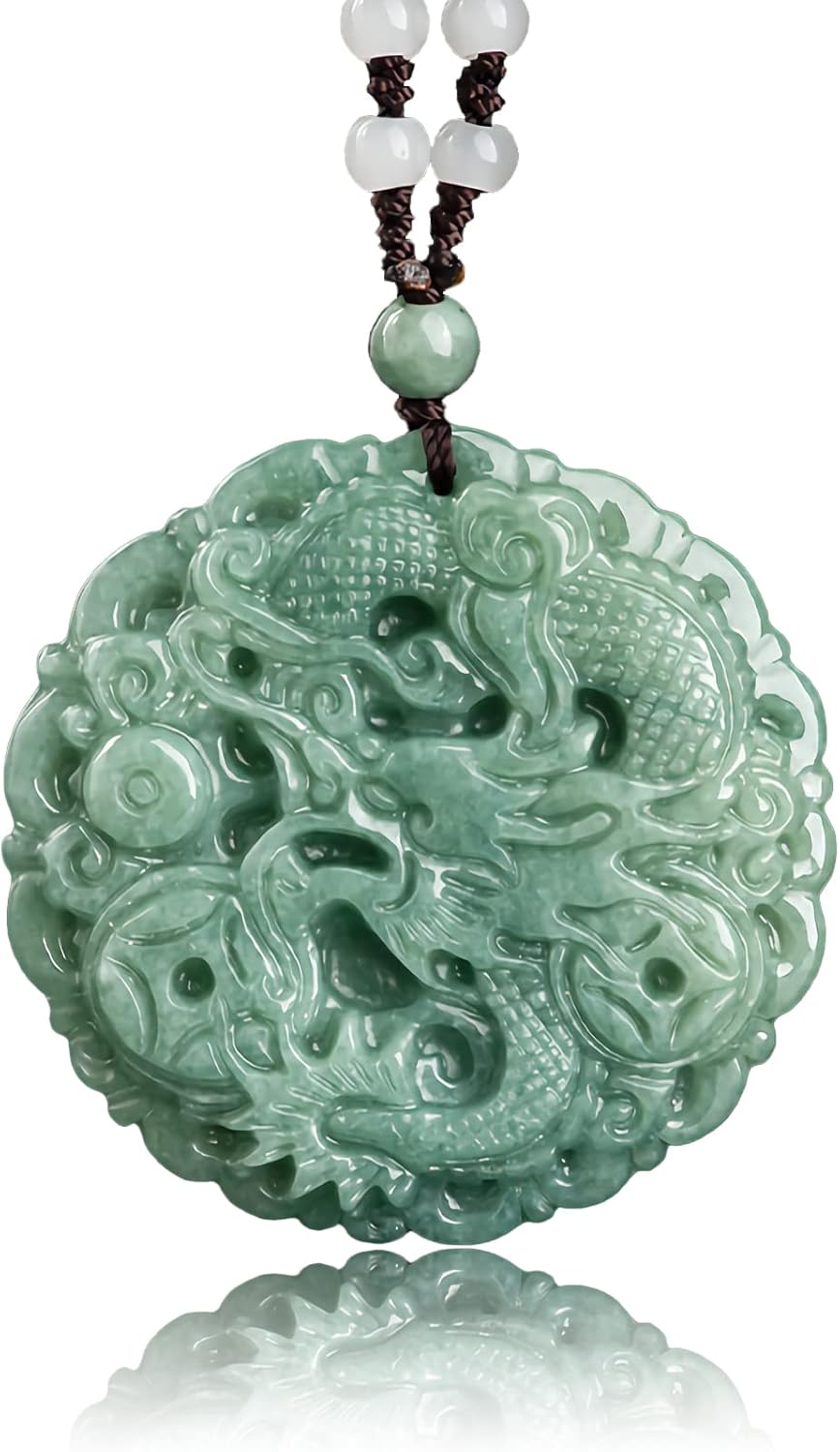 Jade Pendant Necklace for Men Women - Genuine Grade A Ice Jadite Healing Stone Necklace with Certificate